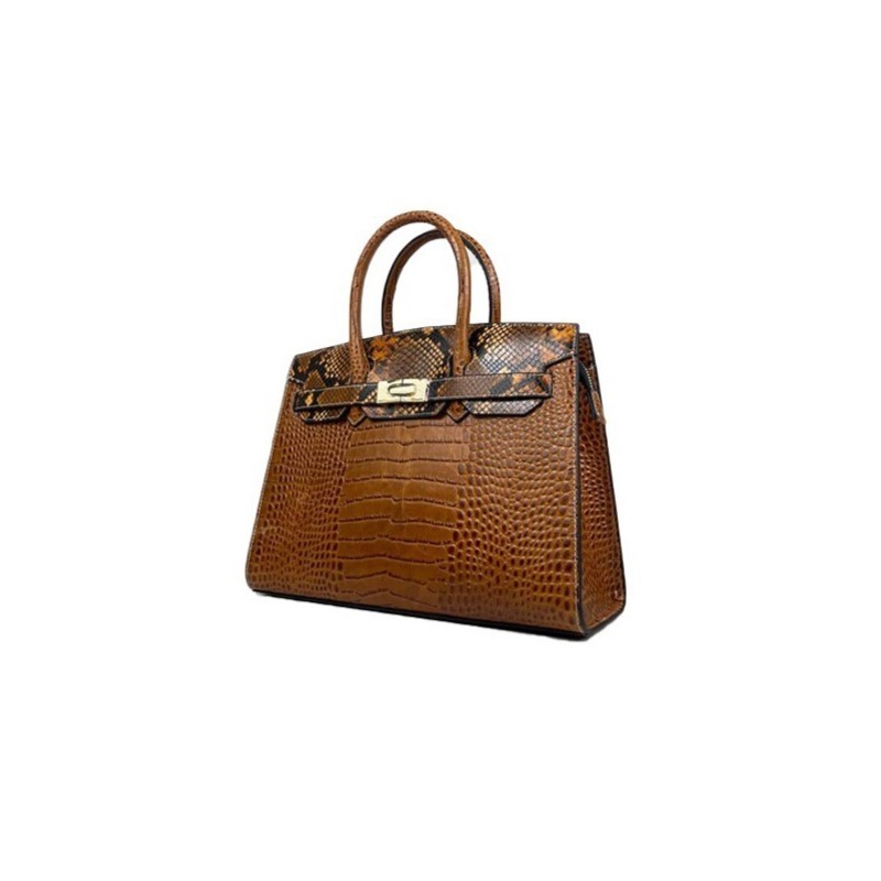 Hnedá dámska kožená kabelka so zvieracím vzorom AA00245