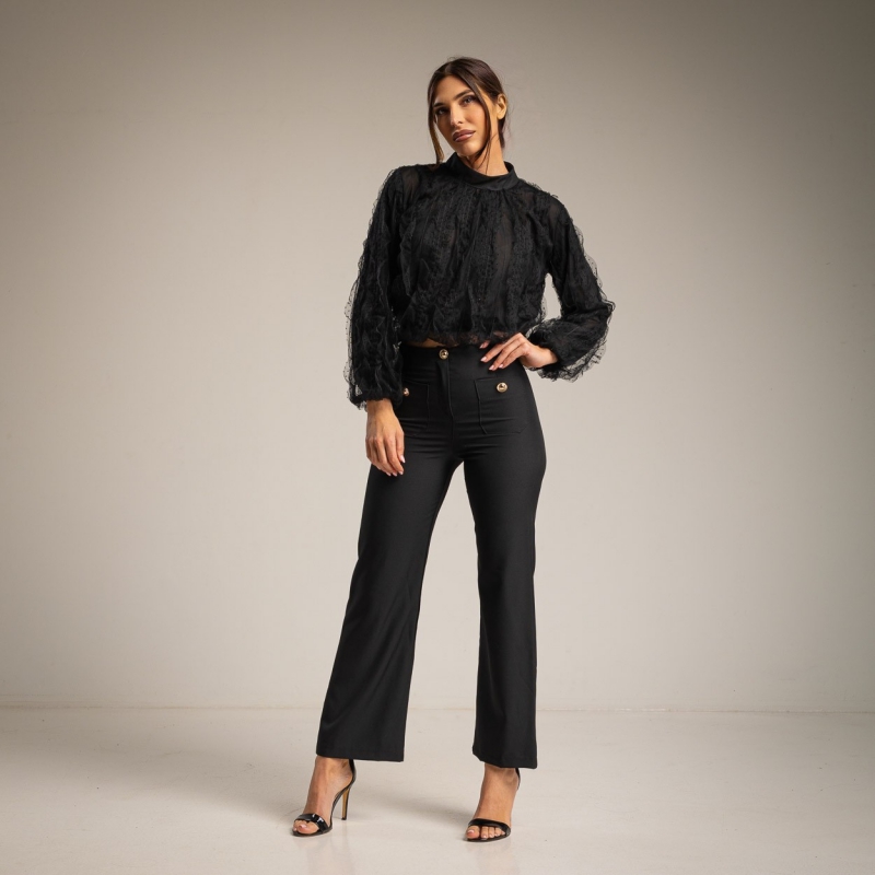 Elegantné dámske čierne nohavice WA14