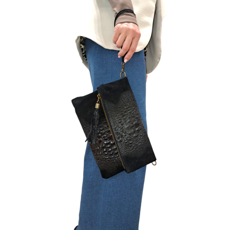 Malá čierna kabelka z brúsenej kože AA00037