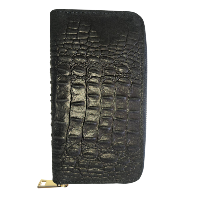 Čierna peňaženka z brúsenej kože s potlačou krokodíl AA00376