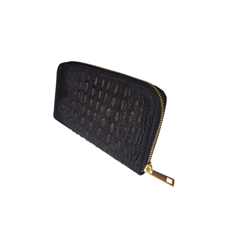 Čierna peňaženka z brúsenej kože s potlačou krokodíl AA00376