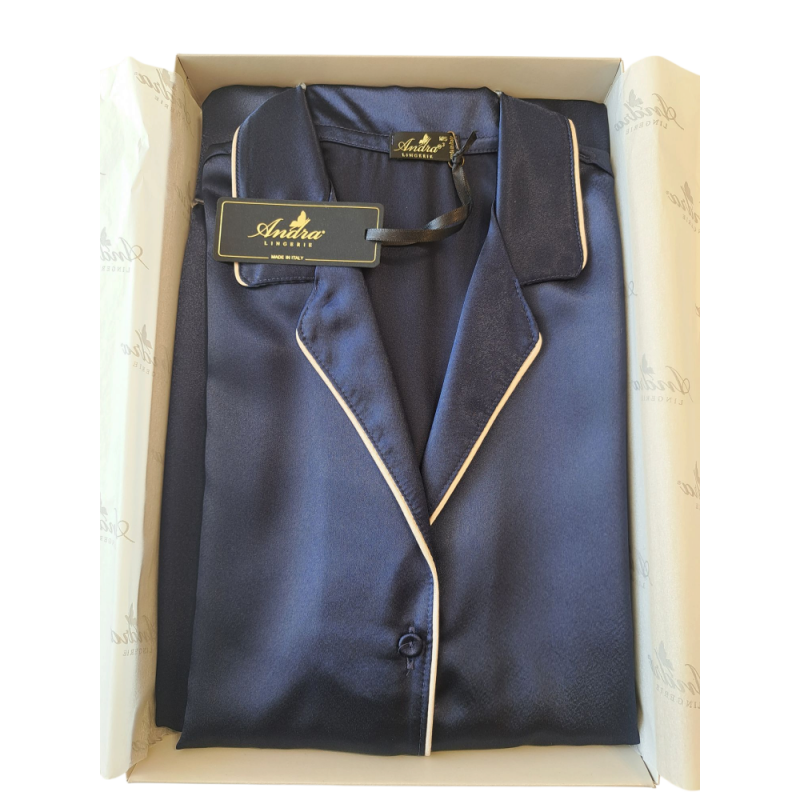 Dámske tmavo modré saténové pyžamo Andra Lingerie 8334 Blue