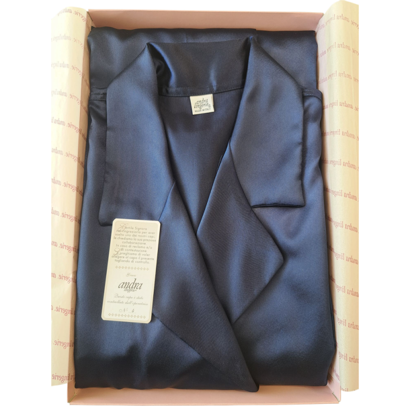 Dámsky tmavo modrý saténový župan Andra Lingerie 859 Blue